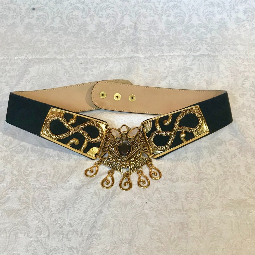 Leatherock Suede Black Belt w/Gold  M(34”)